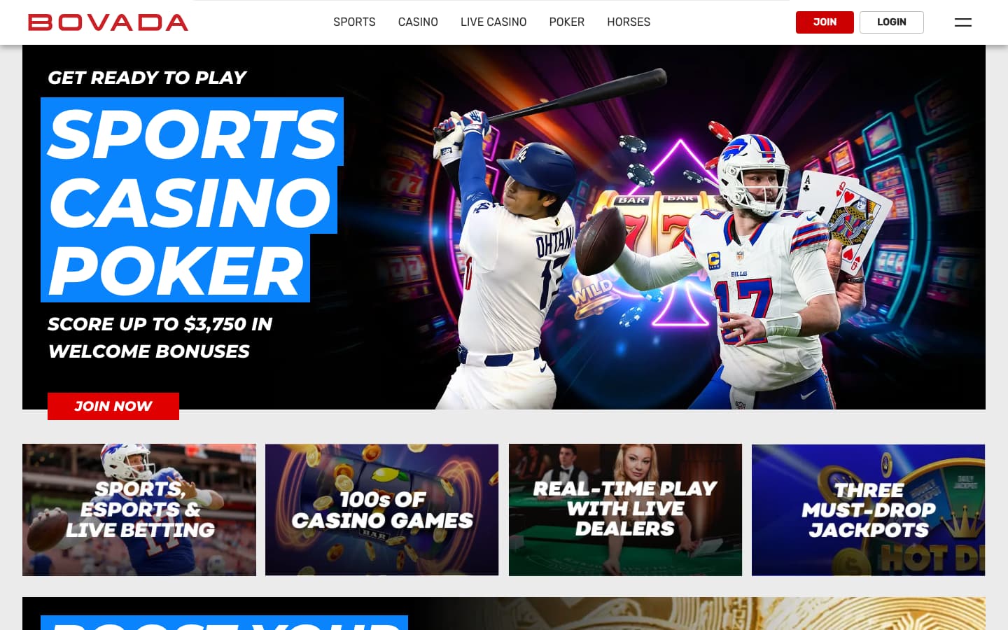 Bovada’s home page on a desktop browser at 1440 by 900 pixels